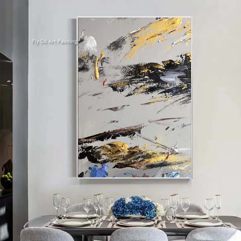 Black White Gold Hand-Painted Oil Canvas