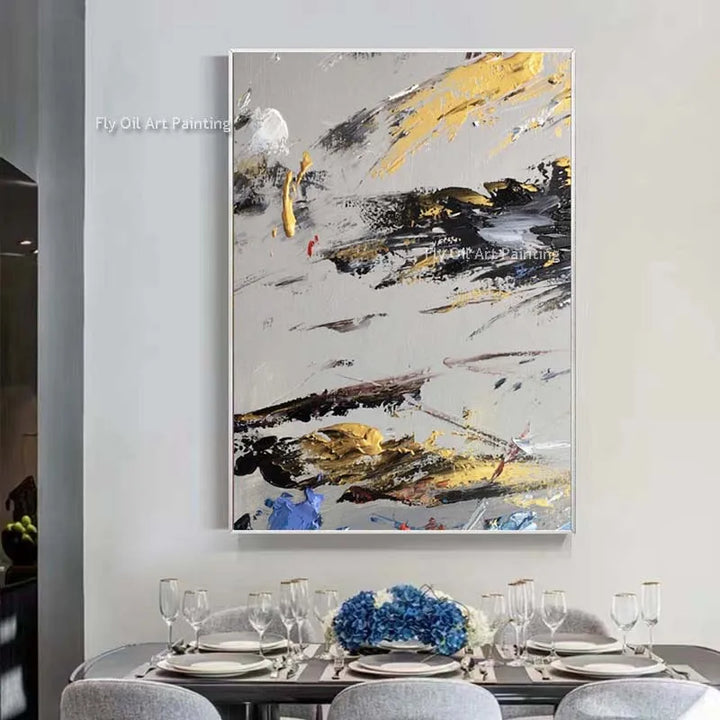 Black White Gold Hand-Painted Oil Canvas