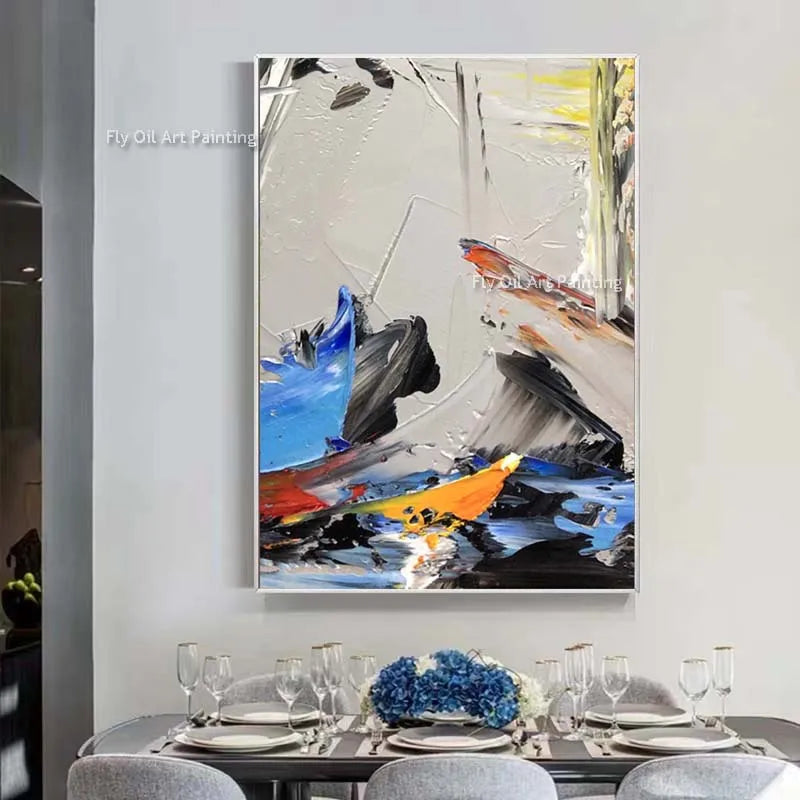 Black White Gold Hand-Painted Oil Canvas