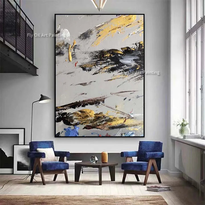 Black White Gold Hand-Painted Oil Canvas