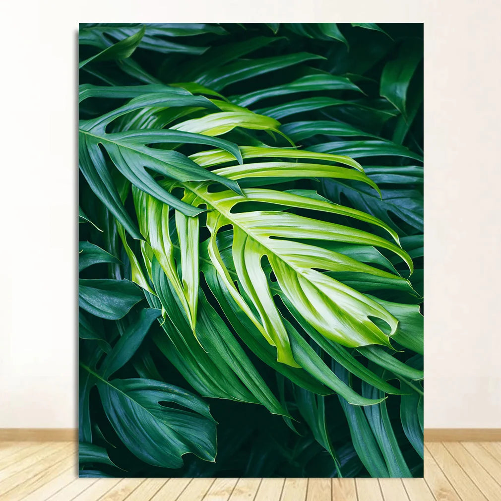 Green Monstera Palm Leaf Canvas Print