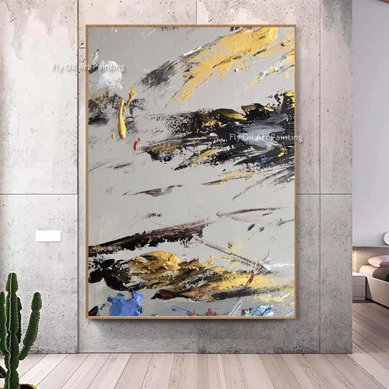 Black White Gold Hand-Painted Oil Canvas