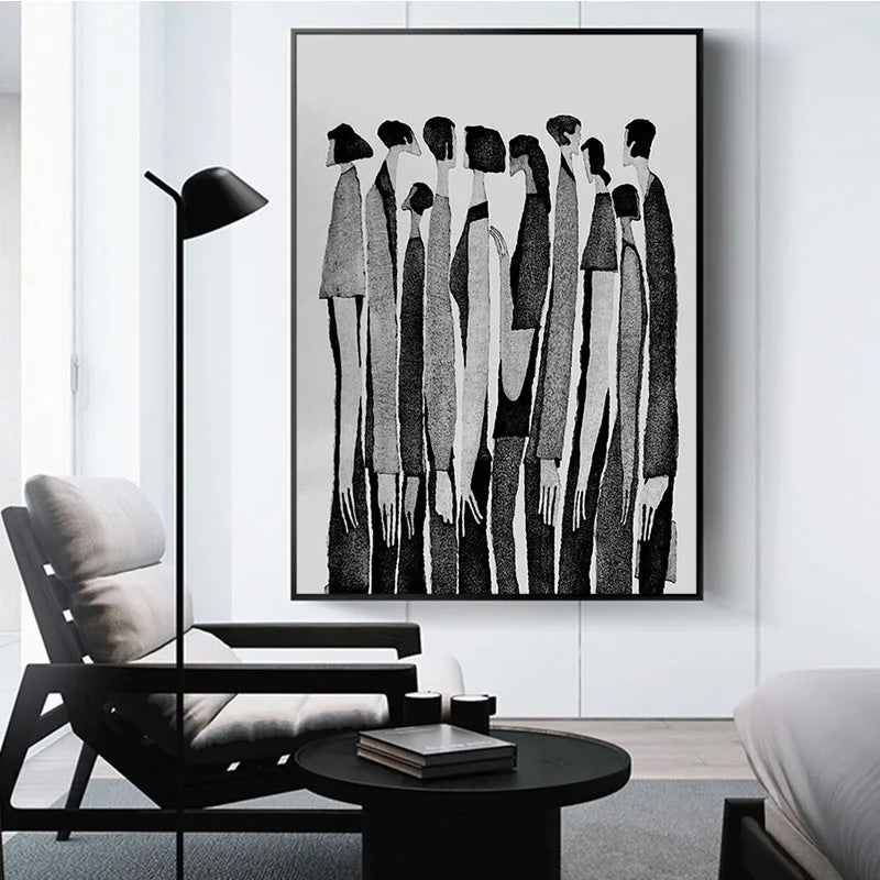 Black & White Abstract Character Canvas Art