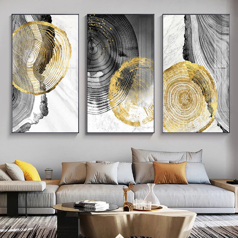 Minimal Black Gold Abstract Canvas Poster