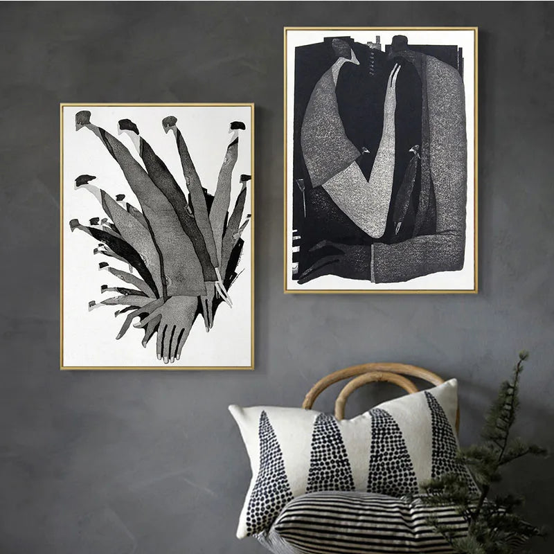 Black & White Abstract Character Canvas Art