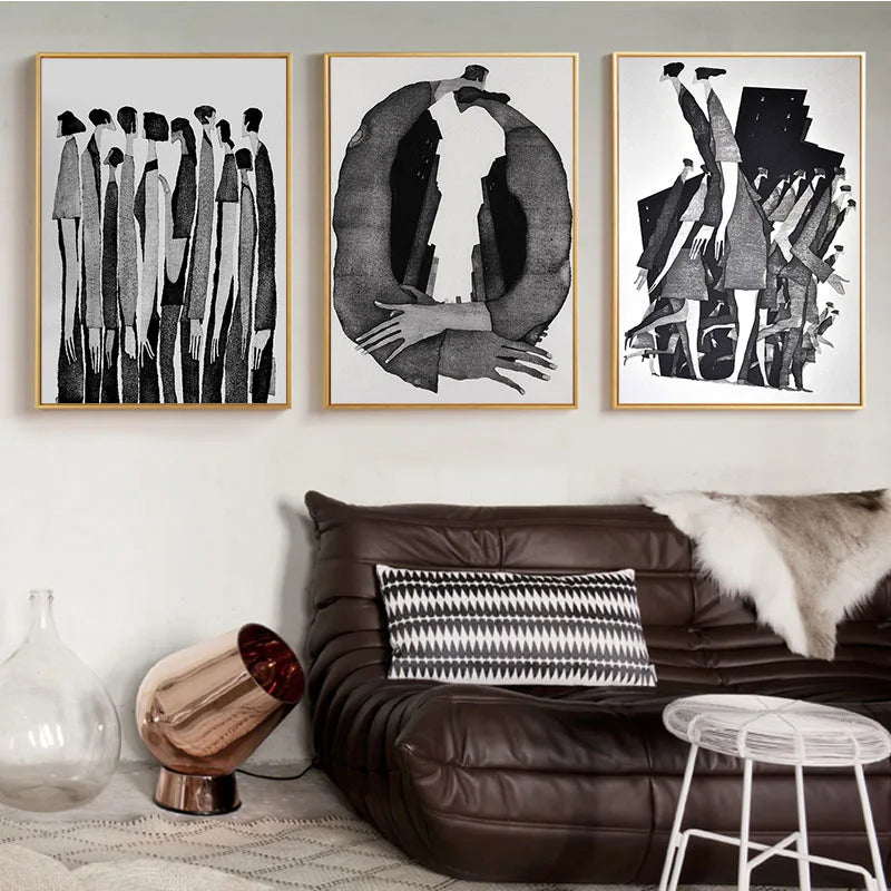 Black & White Abstract Character Canvas Art