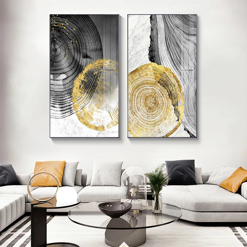 Minimal Black Gold Abstract Canvas Poster
