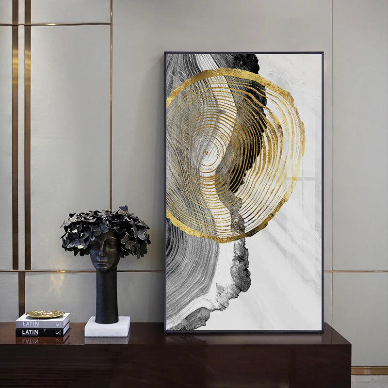 Minimal Black Gold Abstract Canvas Poster