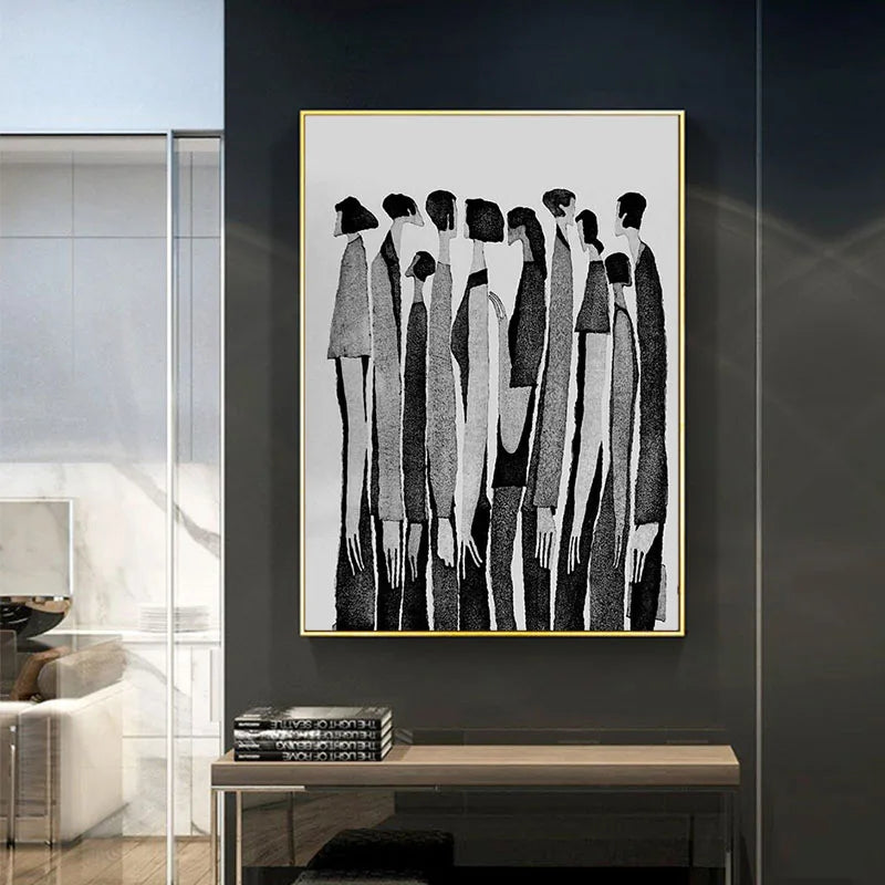 Black & White Abstract Character Canvas Art
