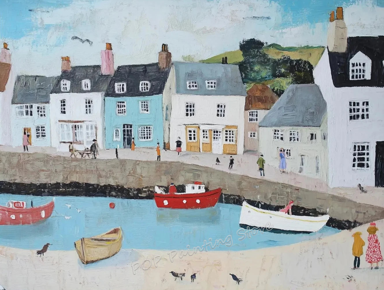 Canvas Painting Coastal Village Gallery Wall Set