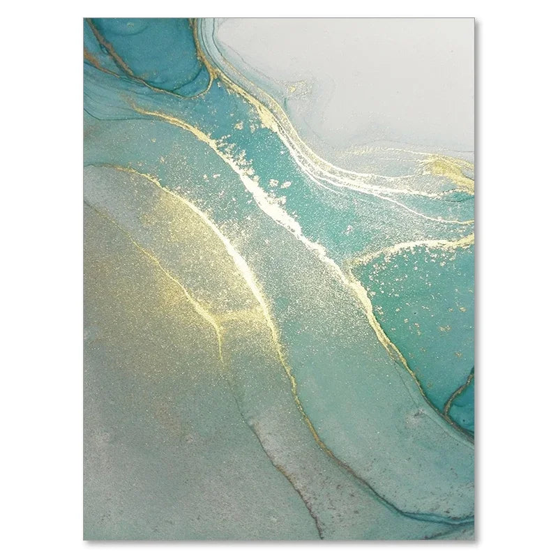 Turquoise Gold Marble Abstract Canvas Art