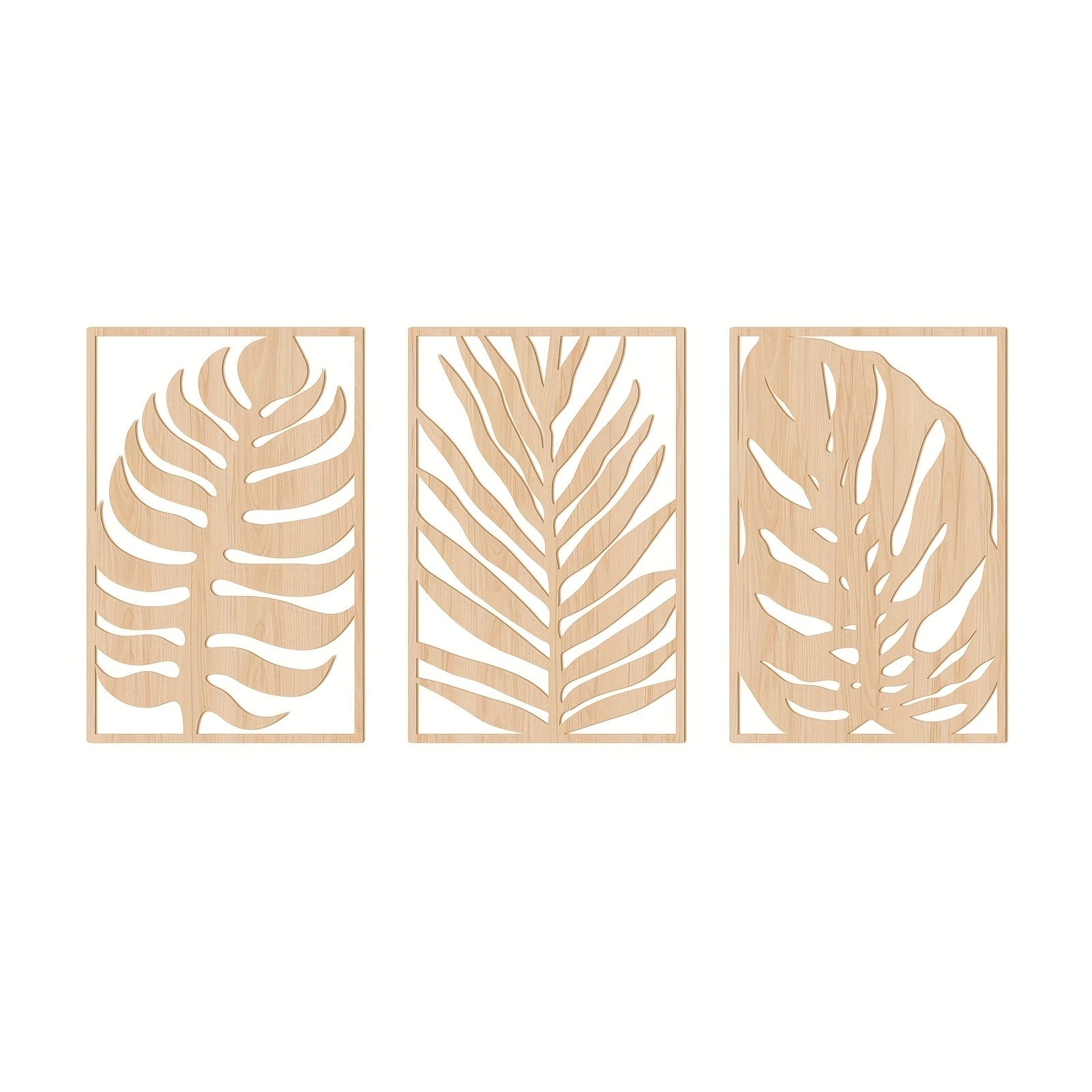 3Pcs 2D Flat Wooden Leaves Wall Art