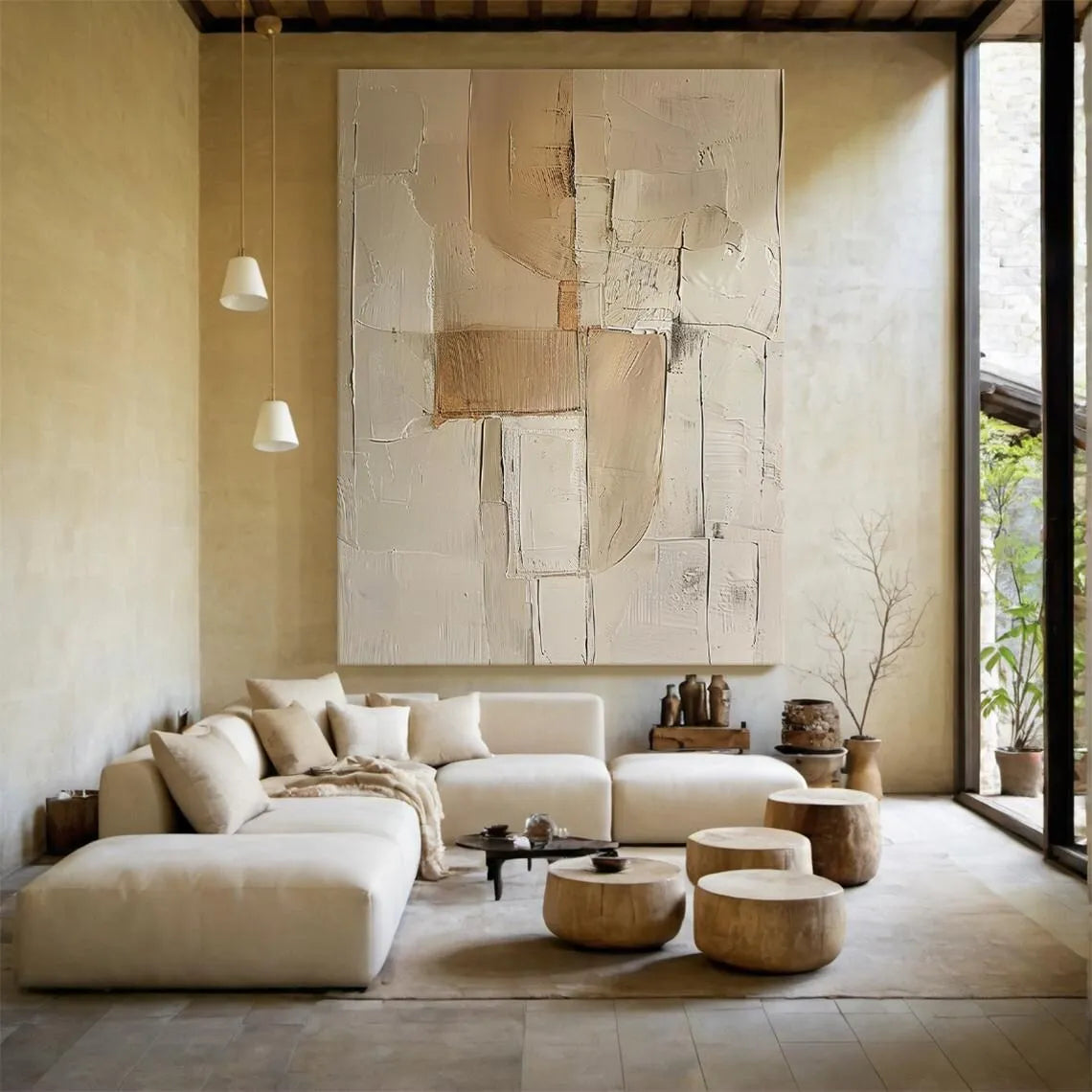 Beige Textured Abstract Canvas