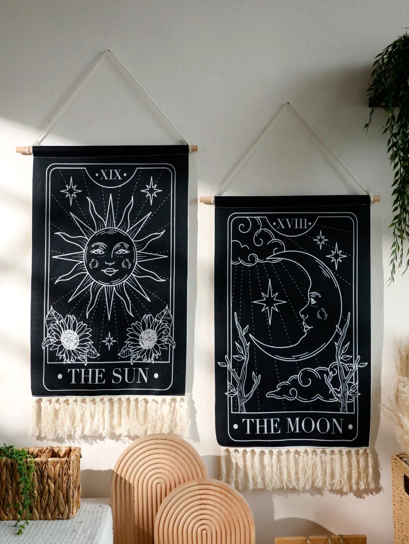 Black Sun & Moon Boho Wall Tapestry