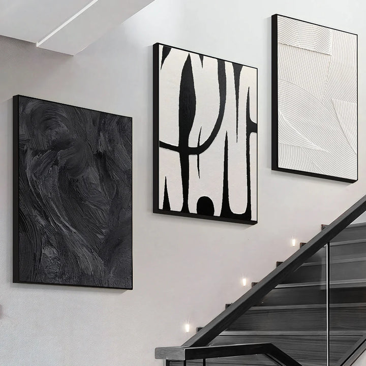 3PCS Black White Abstract Canvas Set