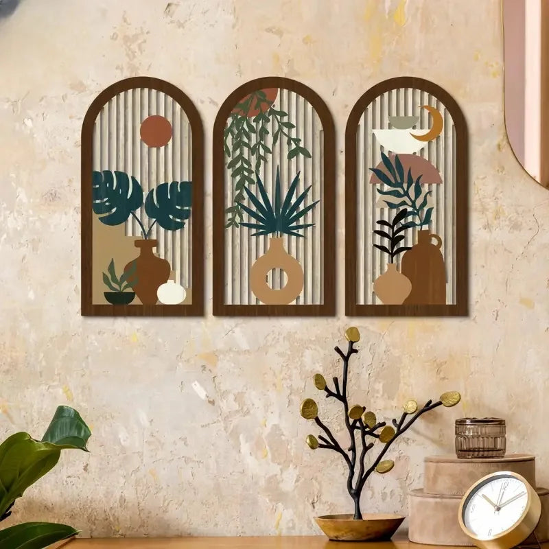 3Pcs Boho Wooden Wall Art
