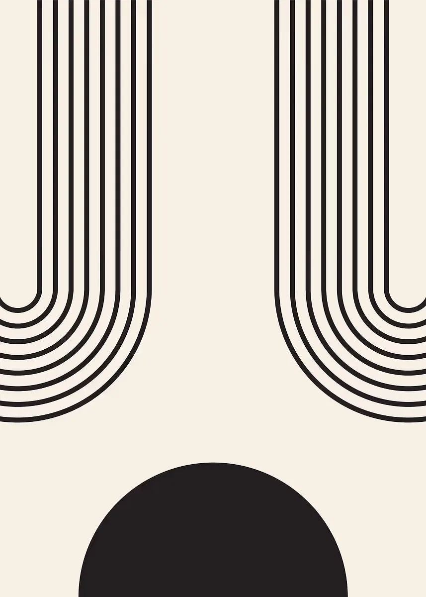 Mid-Century Geometric Black Beige Art Print