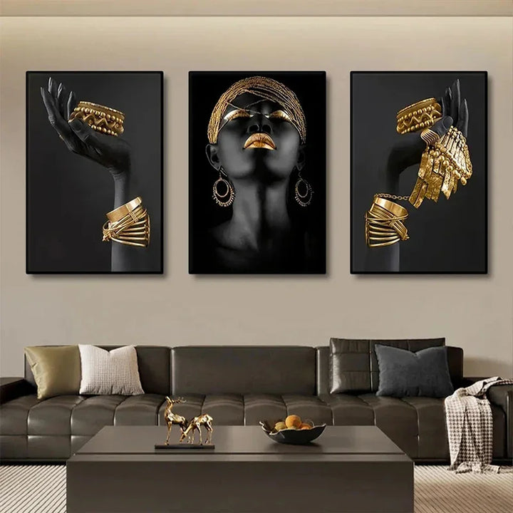 Silver Gold African Woman Portrait Canvas Poster