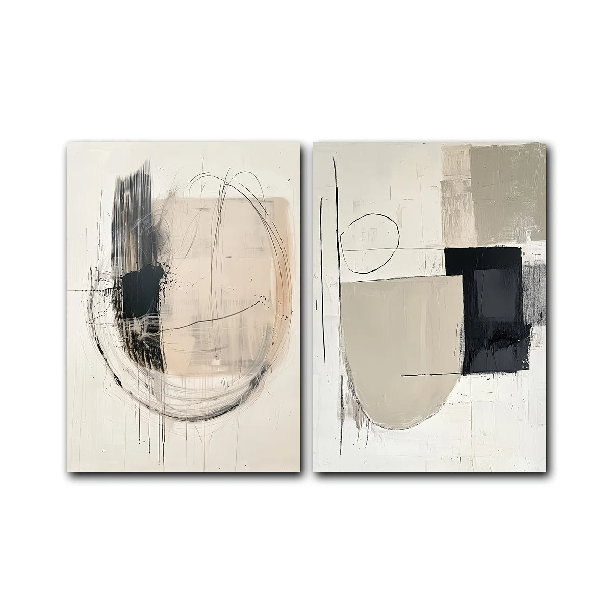 2PCS Round Geometric Neutral Canvas Set