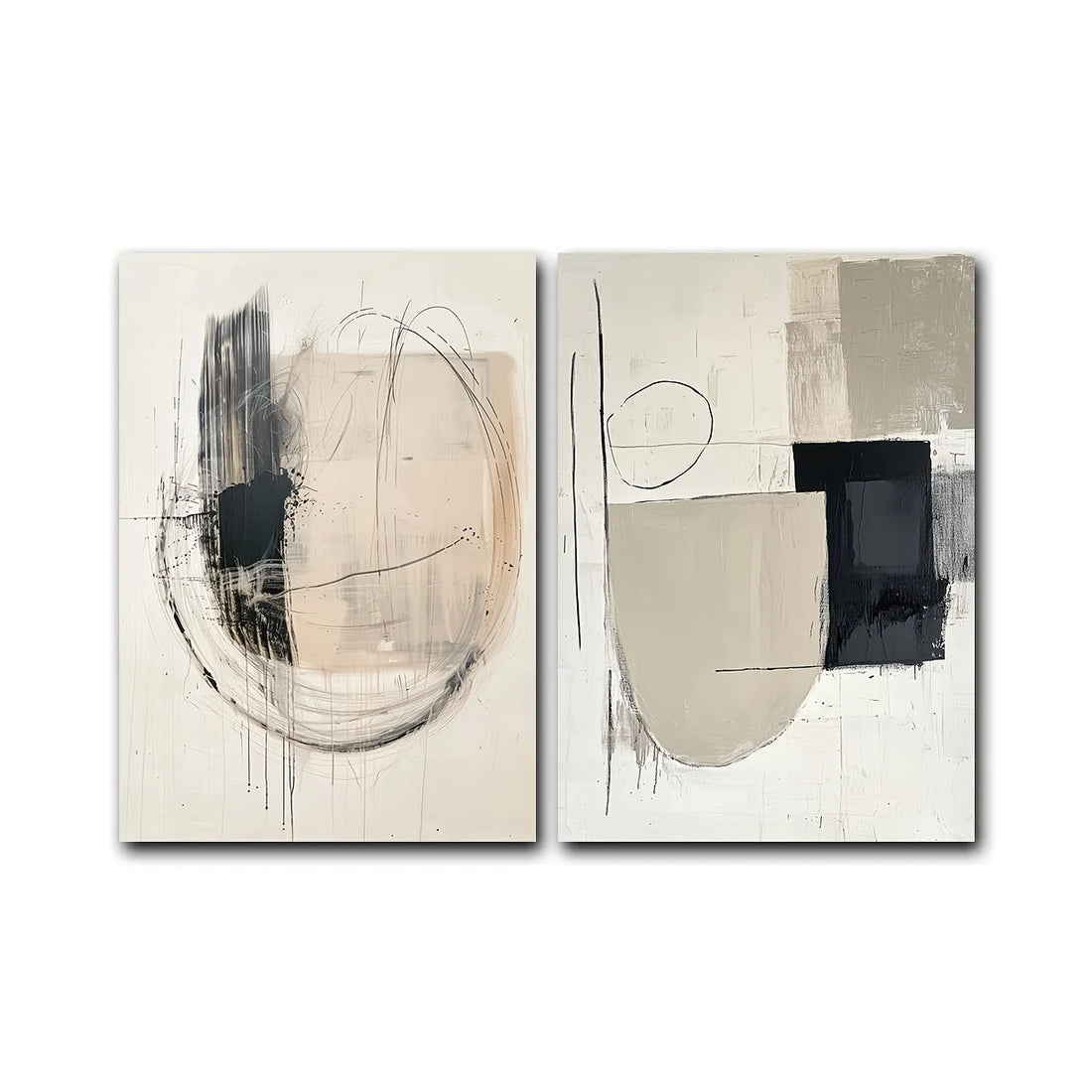 2PCS Round Geometric Neutral Canvas Set