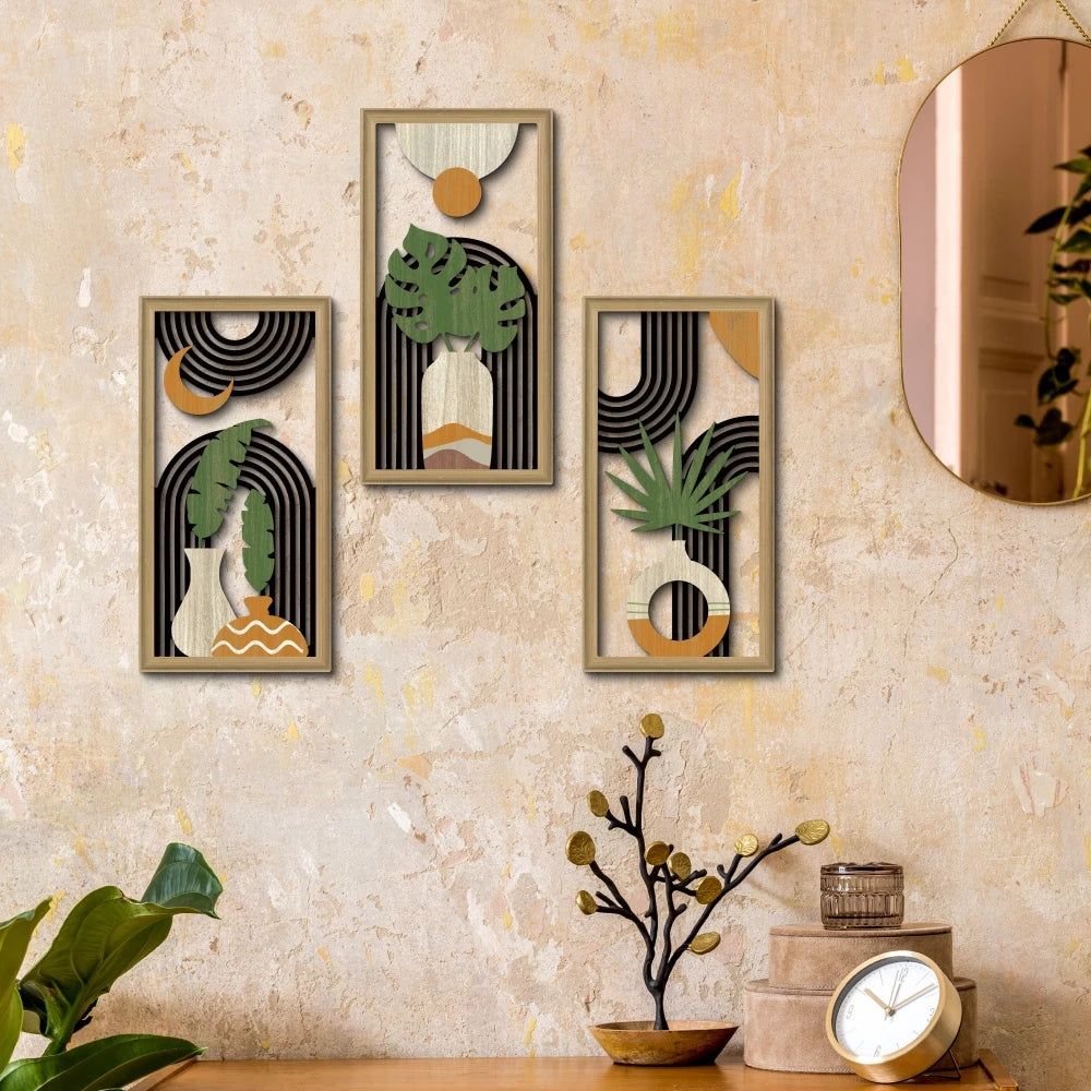 3PCS Boho Hollow Wood Leaf Wall Art