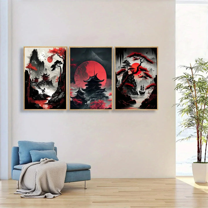 3-Piece Japanese Landscape Canvas Set