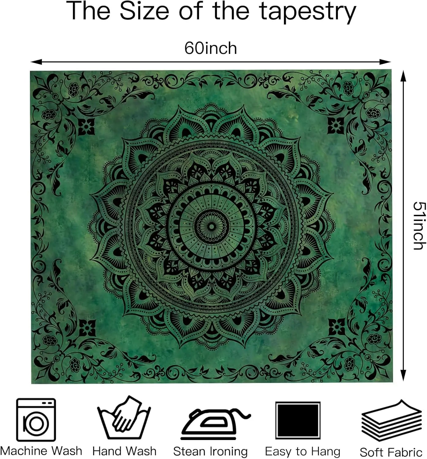 Green Mandala Boho Wall Tapestry