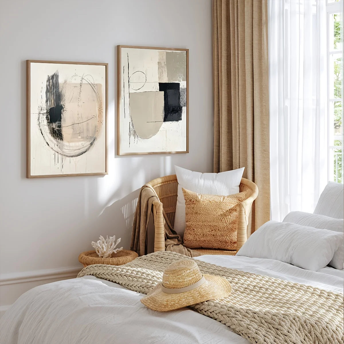 2PCS Round Geometric Neutral Canvas Set