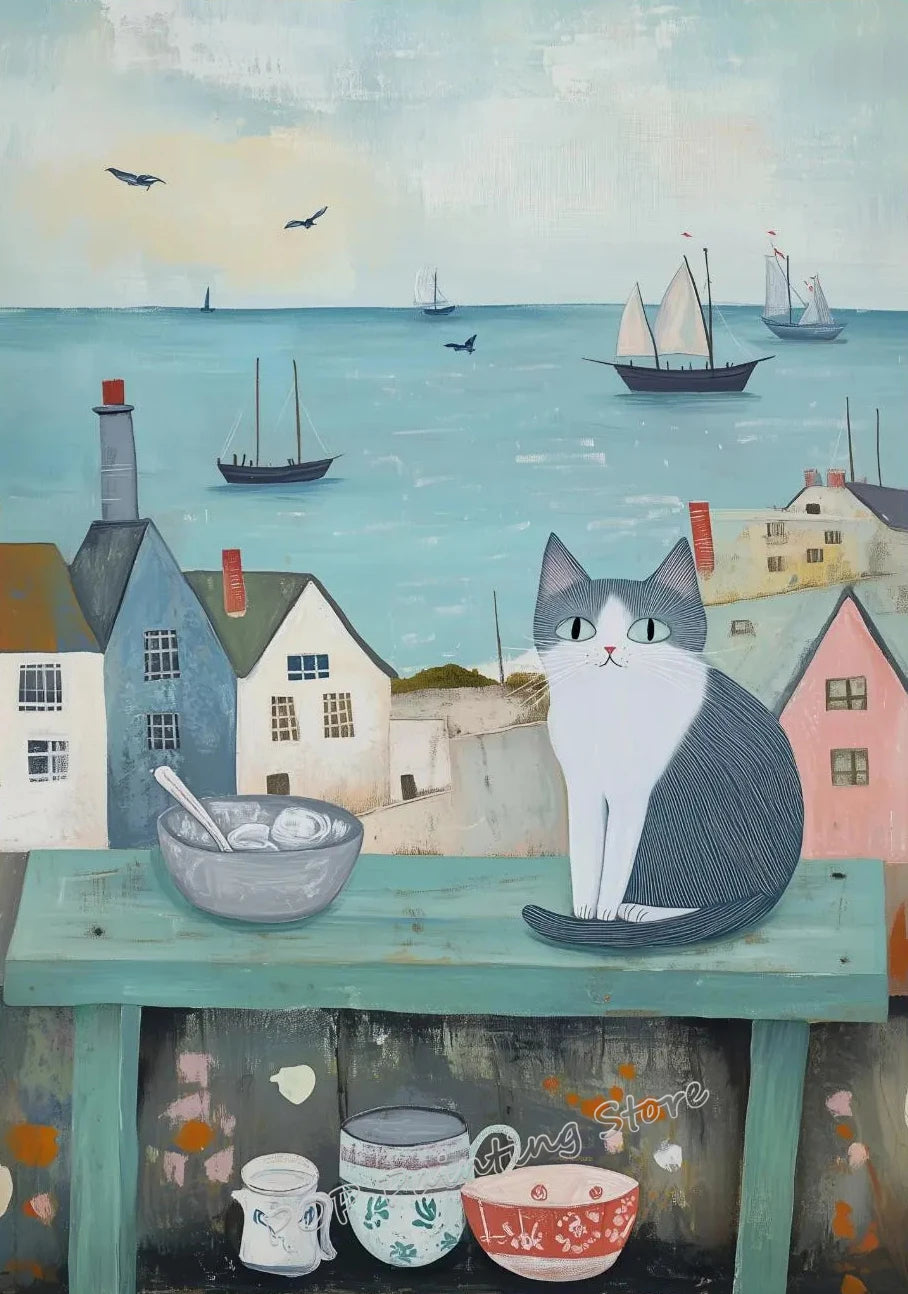 Canvas Painting Coastal Village Gallery Wall Set