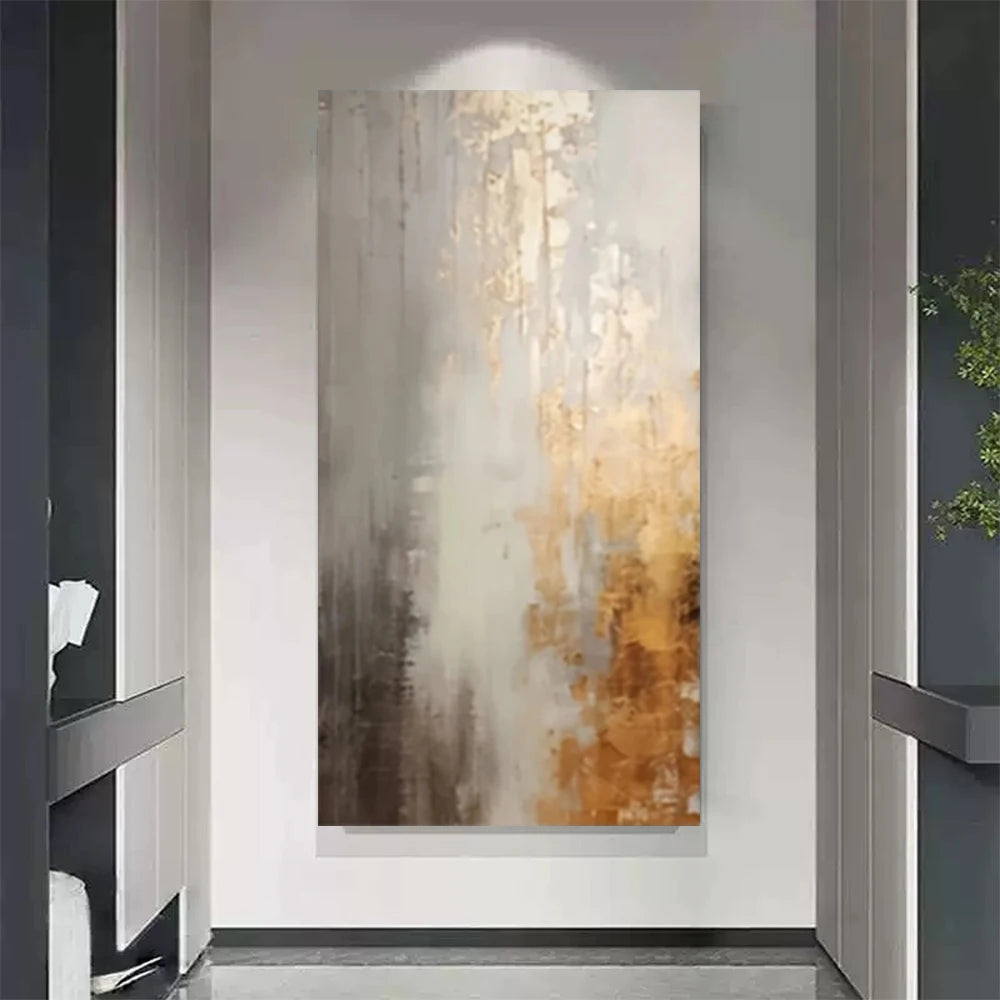 Hand-Painted Golden Line Abstract Oil Painting