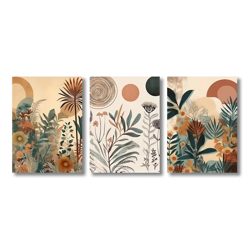 3Pcs Boho Floral Canvas Poster Set
