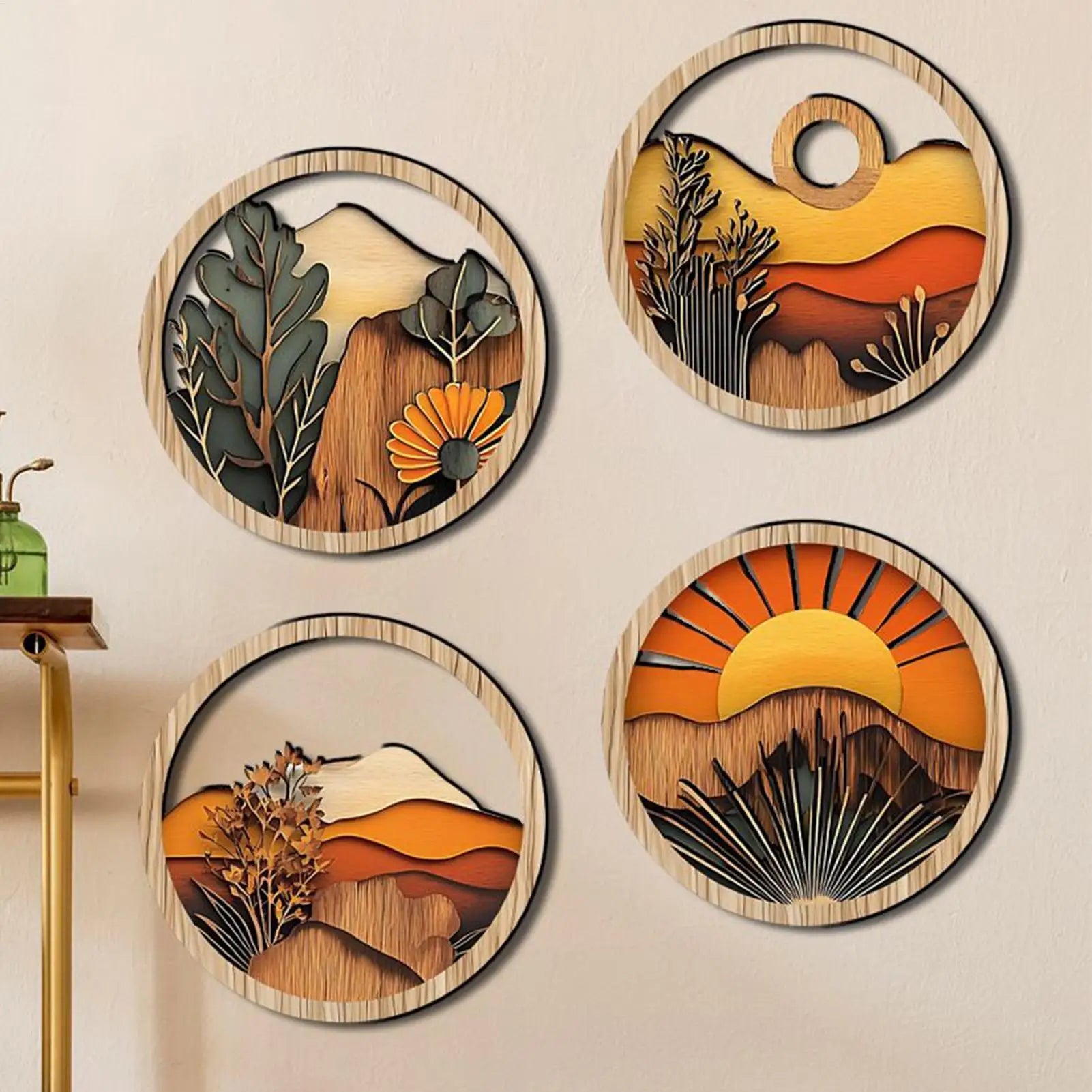 4Pcs Bohemian Wooden Wall Art Set