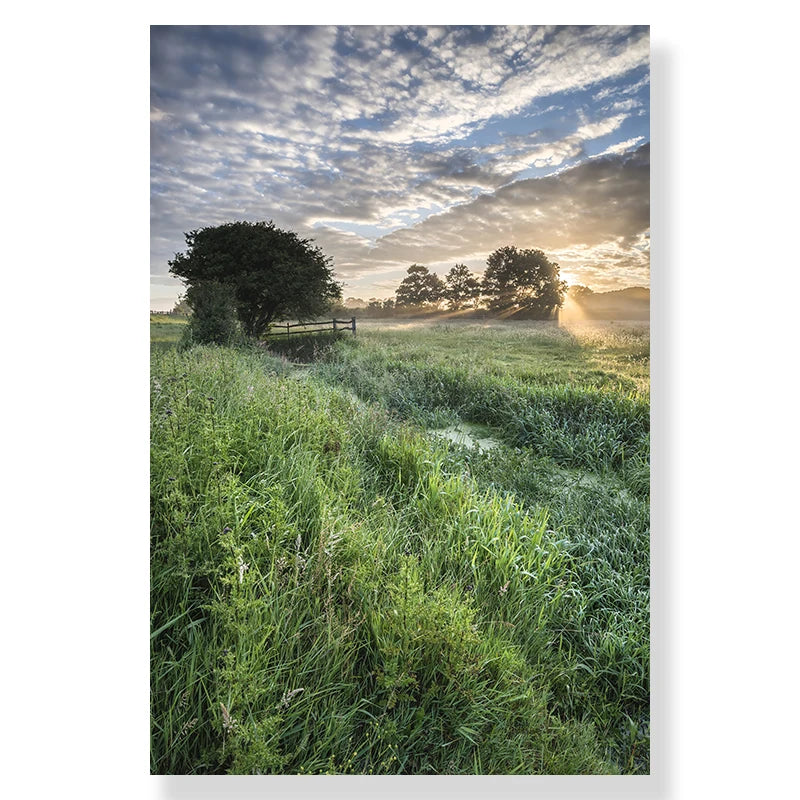 Green Forest Deer Waterfall Canvas Poster