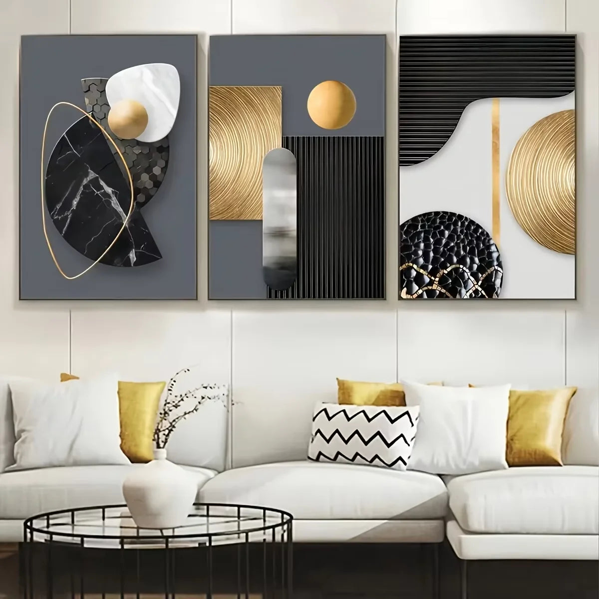 Abstract Geometric Marble Canvas Poster Set