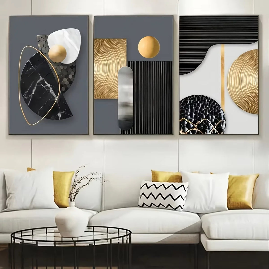 Abstract Geometric Marble Canvas Poster Set