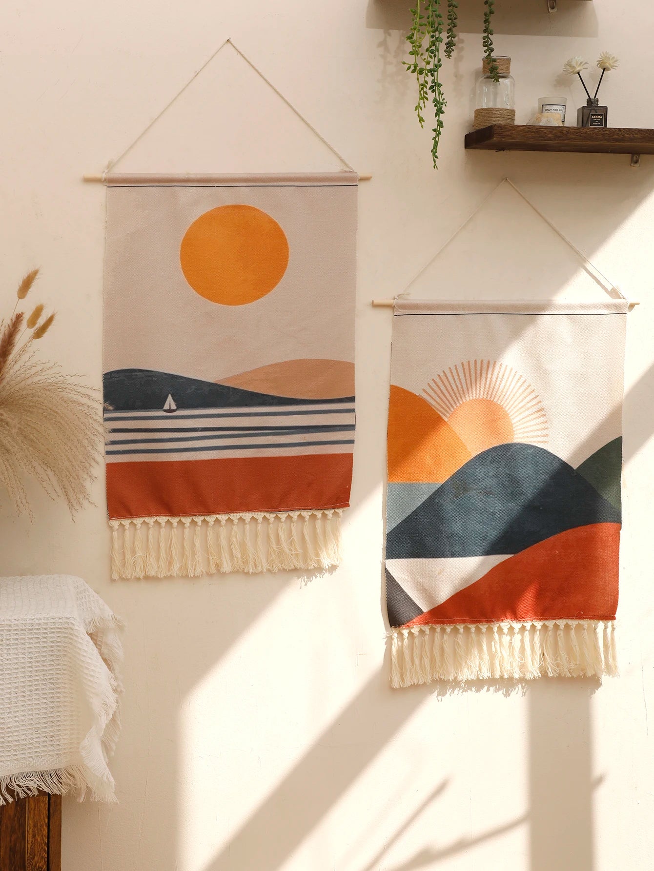Boho Macrame Mountain Sunrise Wall Tapestry
