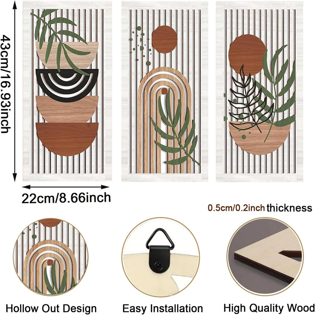 3Pcs Bohemian Wooden Wall Art