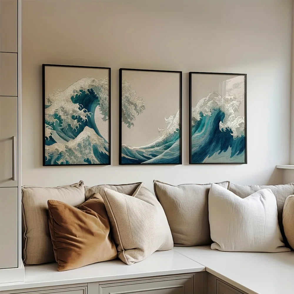 Japanese Wave Triptych Canvas Set