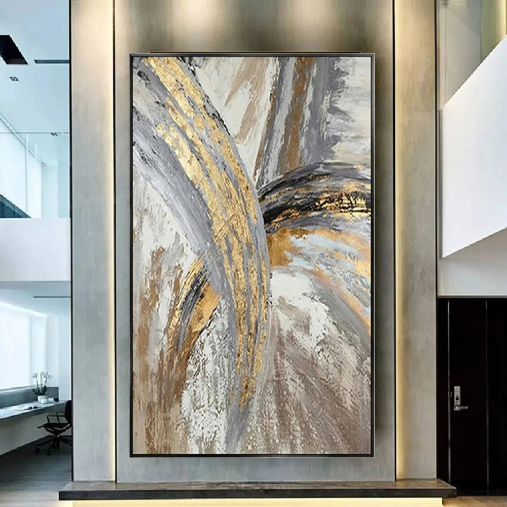 Hand-Painted Golden Line Abstract Oil Painting
