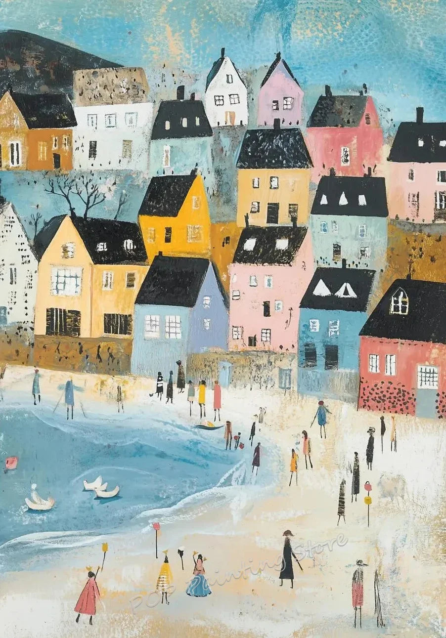 Canvas Painting Coastal Village Gallery Wall Set