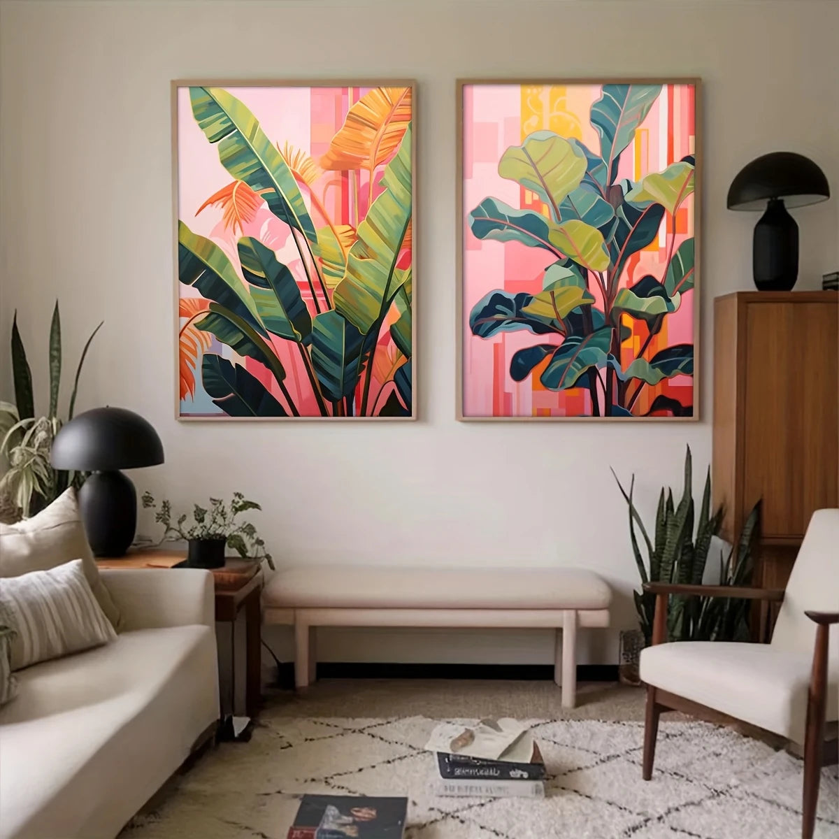 2Pcs Boho Pink Palm Canvas Art Set