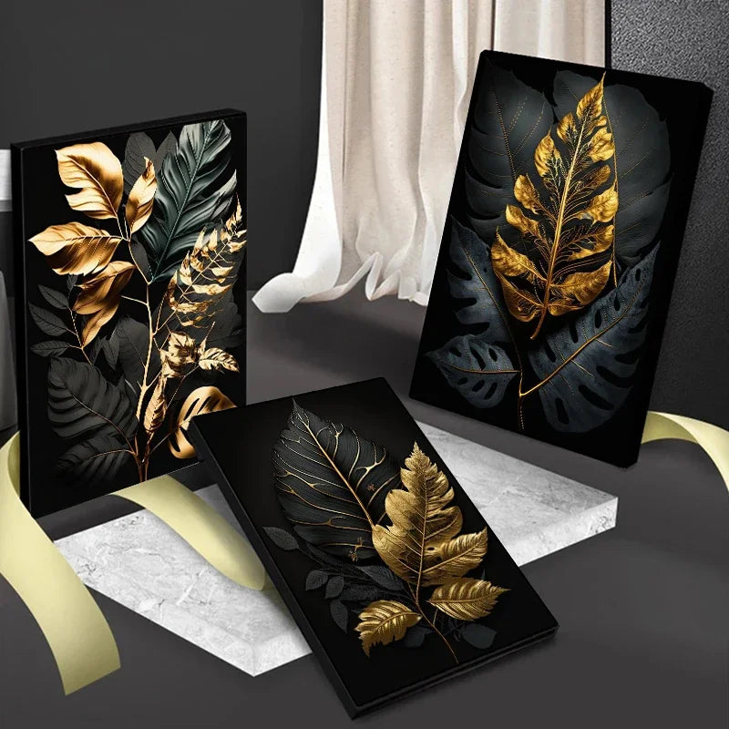 Black & Gold Abstract Leaf Canvas Poster
