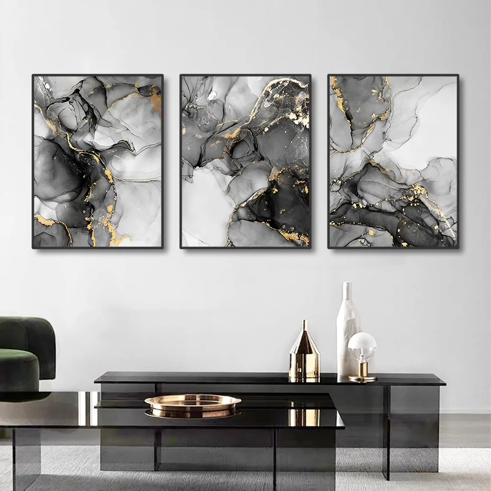 Black & White Gold Marble Canvas Art