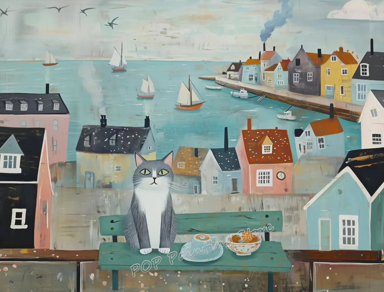 Canvas Painting Coastal Village Gallery Wall Set