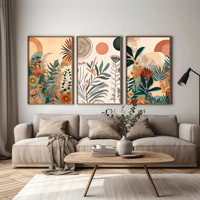 3Pcs Boho Floral Canvas Poster Set