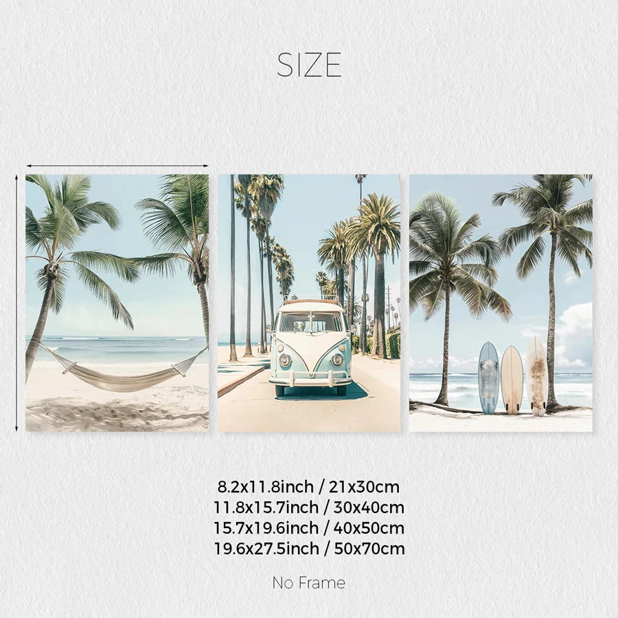 3-Piece Tropical Surfboard Canvas Set