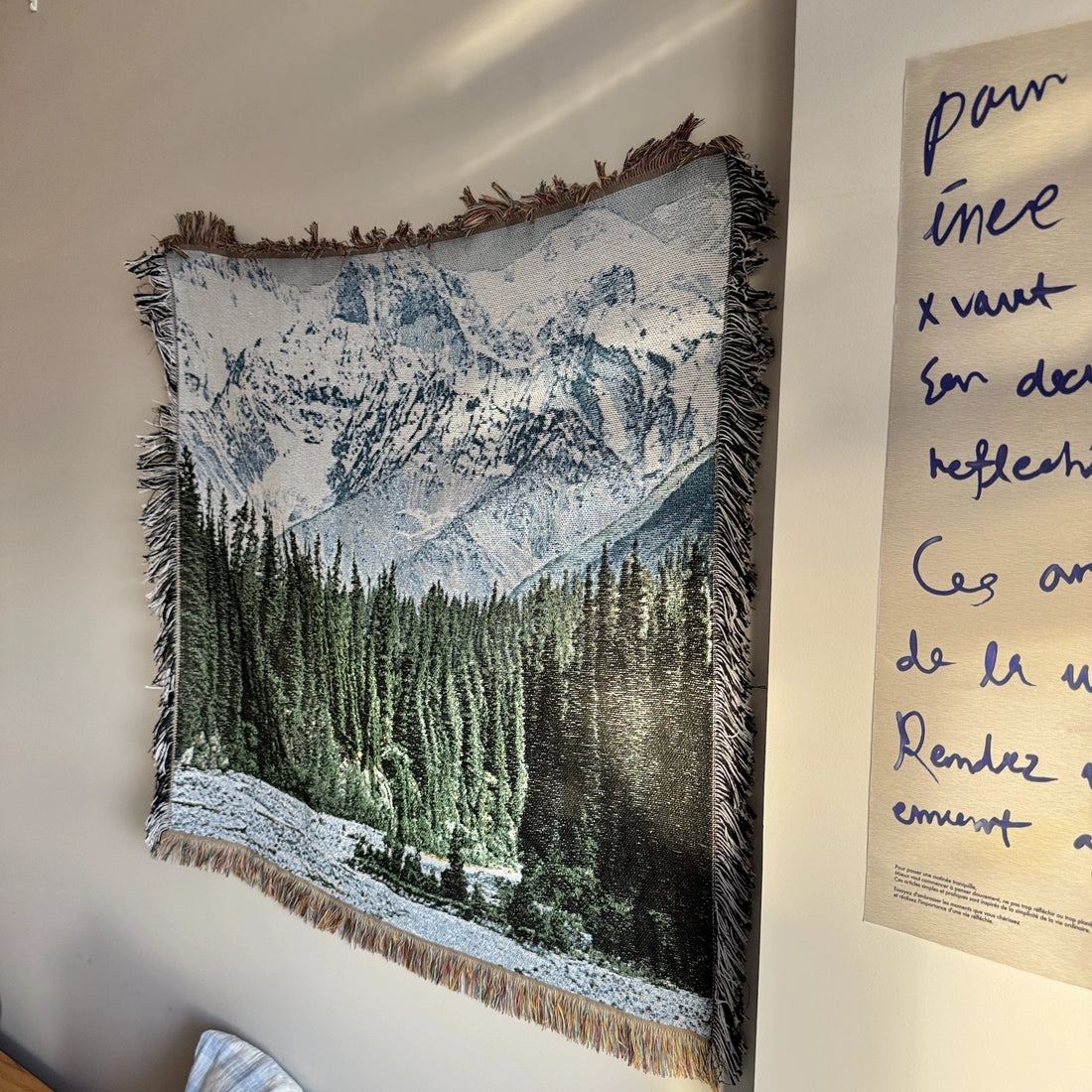 Nordic Mountain & Pool Tapestry – 90×90 cm