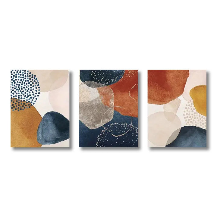 3pcs Orange Blue Abstract Wall Art Set