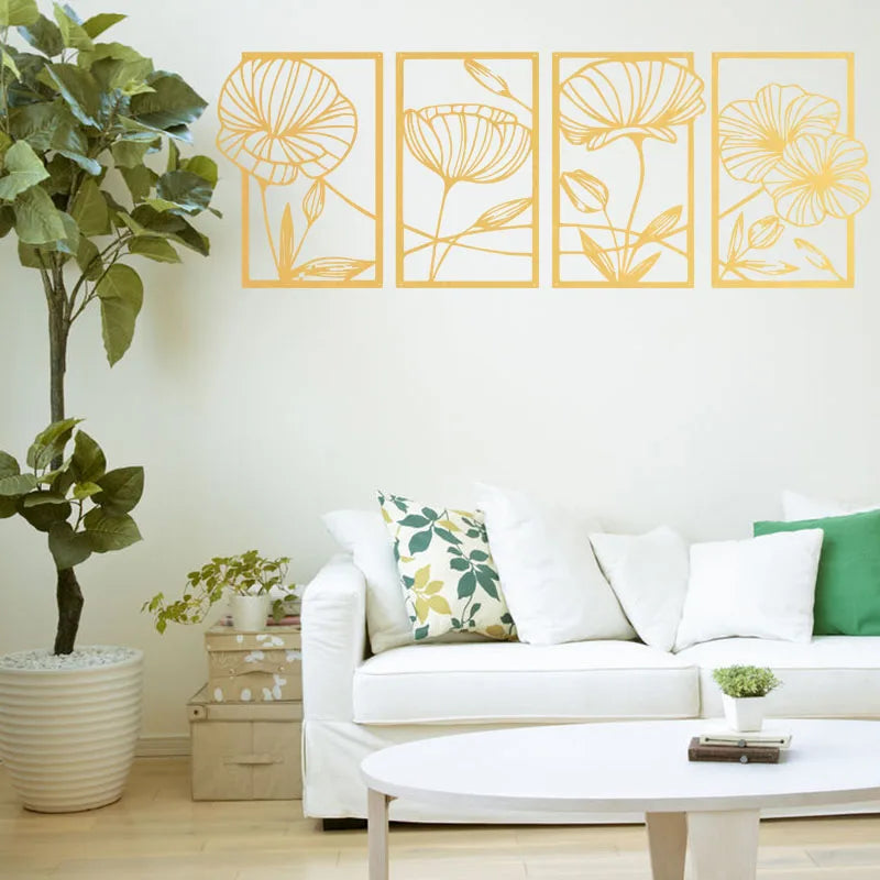 Lotus Flower Metal Wall Art – 4-Piece Set
