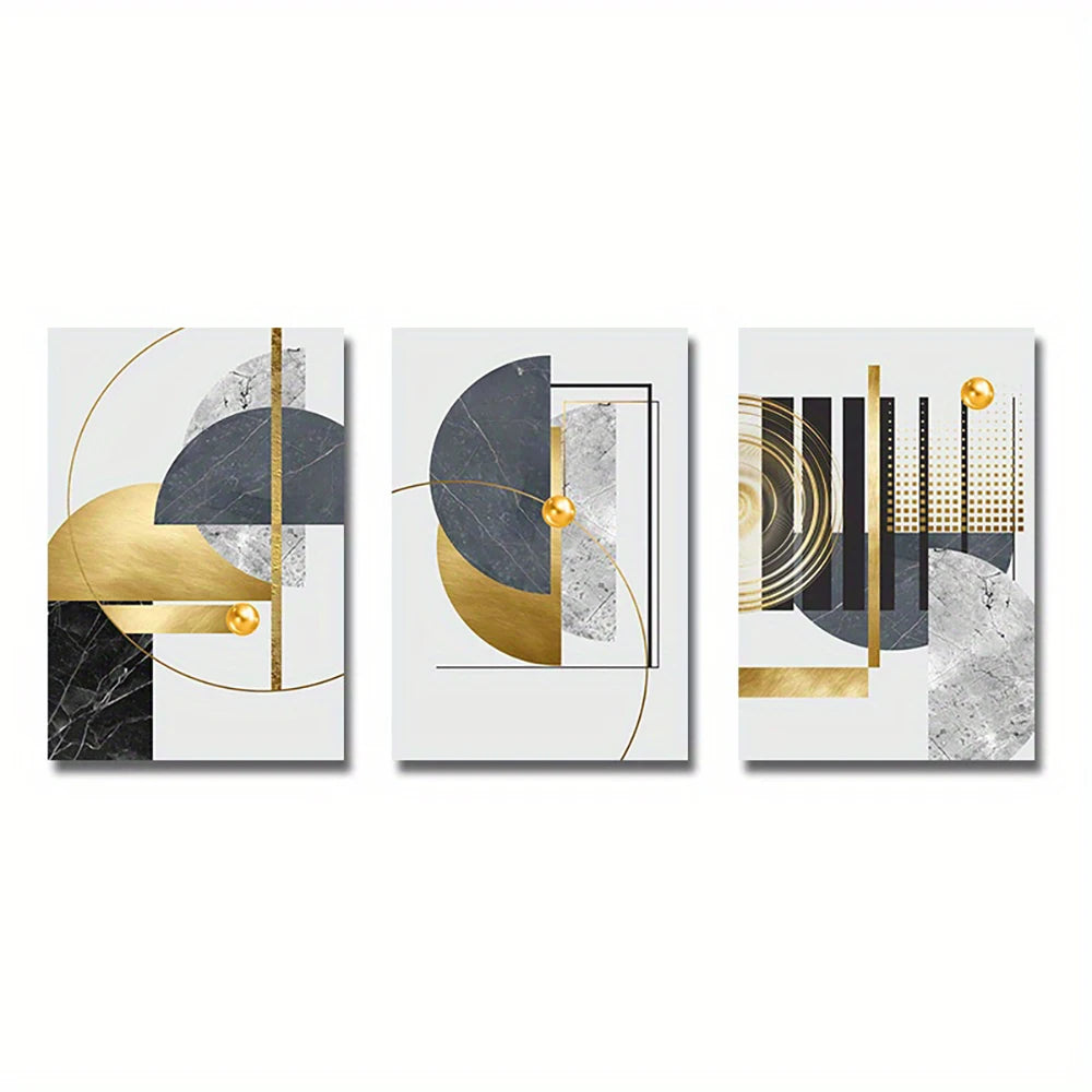 3PCS Gold Geometric Abstract Canvas Set